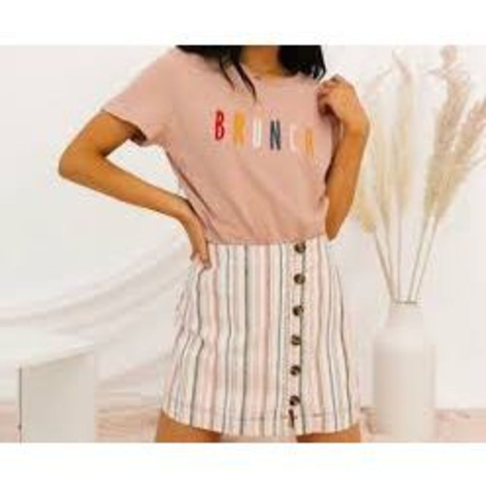 Blank Paige Brunch rainbow embroidered L basic tee